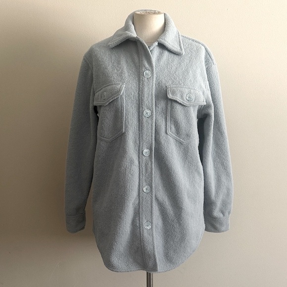 Joie FLEECED Flannel SHACKET Light Blue Button up Jacket sz XS - Picture 3 of 5